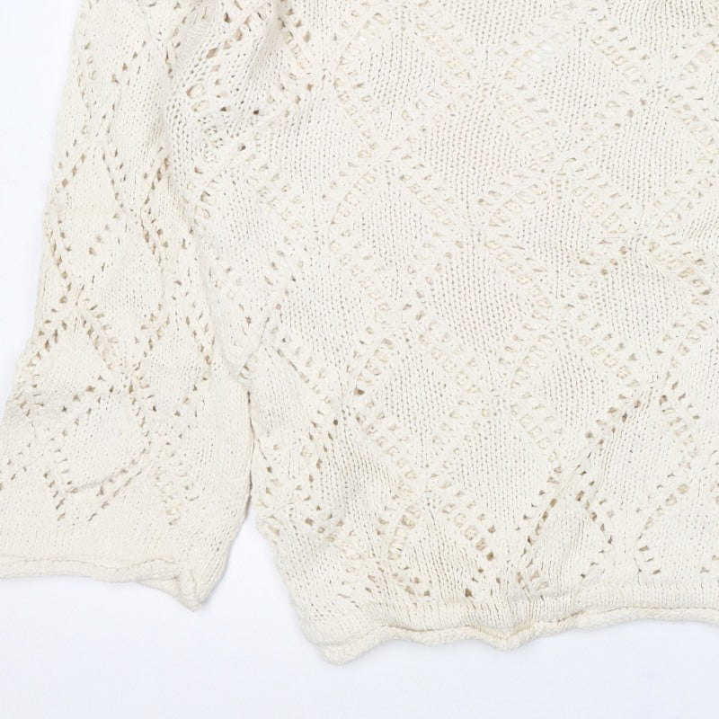 M&S Women Ivory L Open Knit Geometric Long Sleeve Pullover Jumper