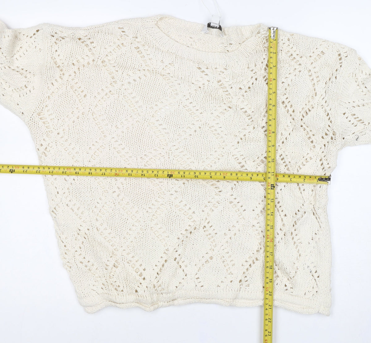 M&S Women Ivory L Open Knit Geometric Long Sleeve Pullover Jumper