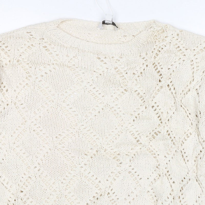 M&S Women Ivory L Open Knit Geometric Long Sleeve Pullover Jumper