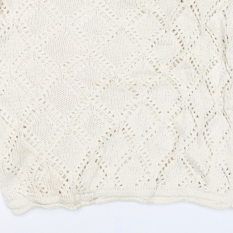 M&S Women Ivory L Open Knit Geometric Long Sleeve Pullover Jumper