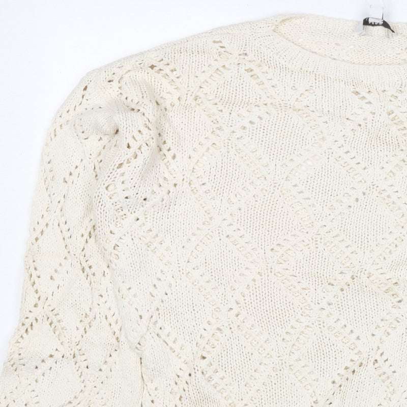 M&S Women Ivory L Open Knit Geometric Long Sleeve Pullover Jumper