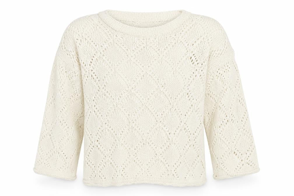 M&S Women Ivory L Open Knit Geometric Long Sleeve Pullover Jumper
