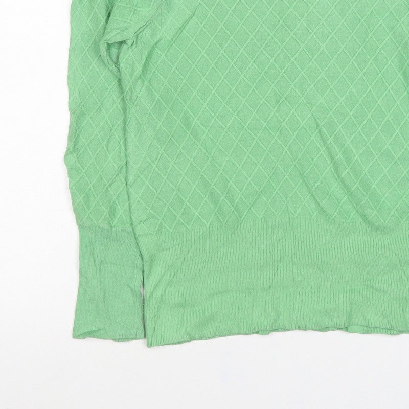 M&S Women Green Size 12 Diamond Knit Balloon Sleeve Cotton Jumper