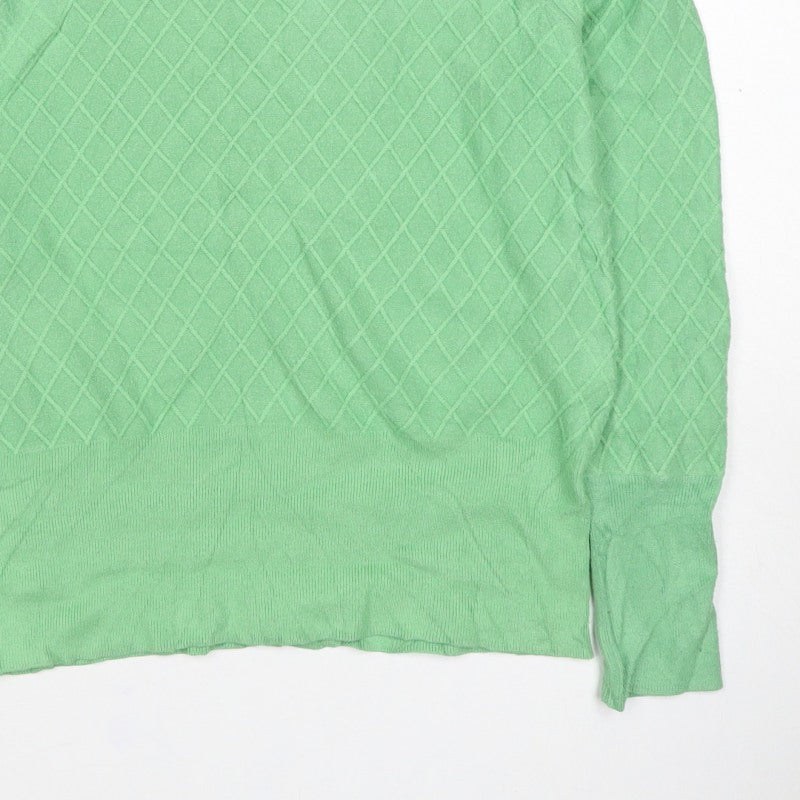 M&S Women Green Size 12 Diamond Knit Balloon Sleeve Cotton Jumper