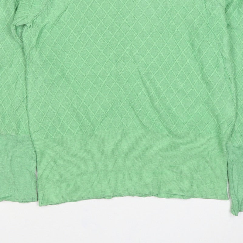 M&S Women Green Size 12 Diamond Knit Balloon Sleeve Cotton Jumper