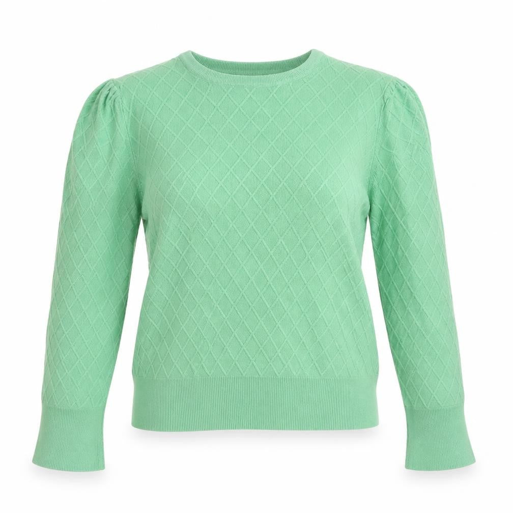 M&S Women Green Size 12 Diamond Knit Balloon Sleeve Cotton Jumper