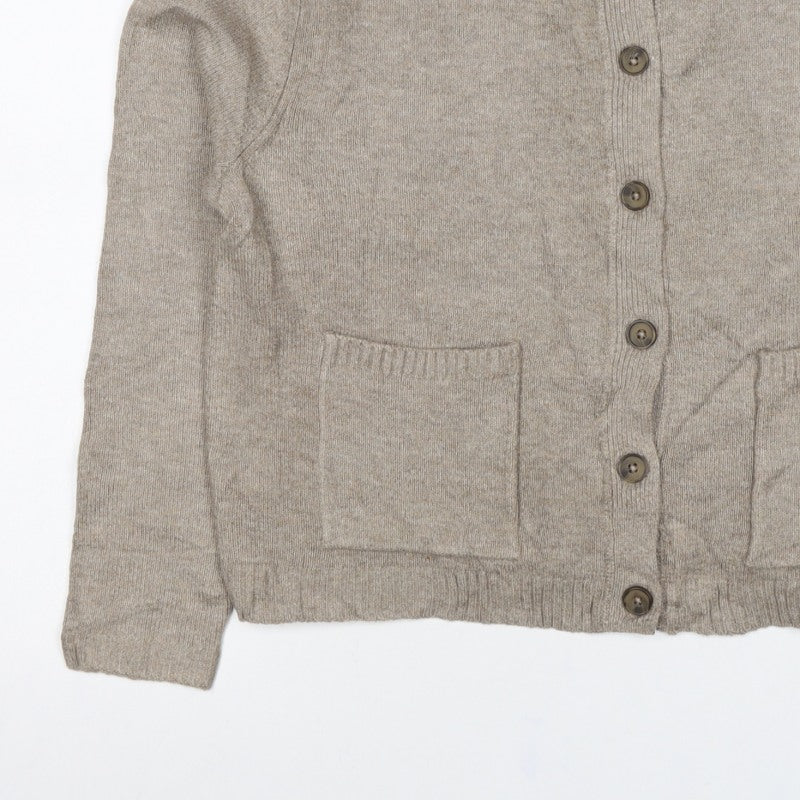 Marks & Spencer Women Beige M Collared Button Pocket Cardigan