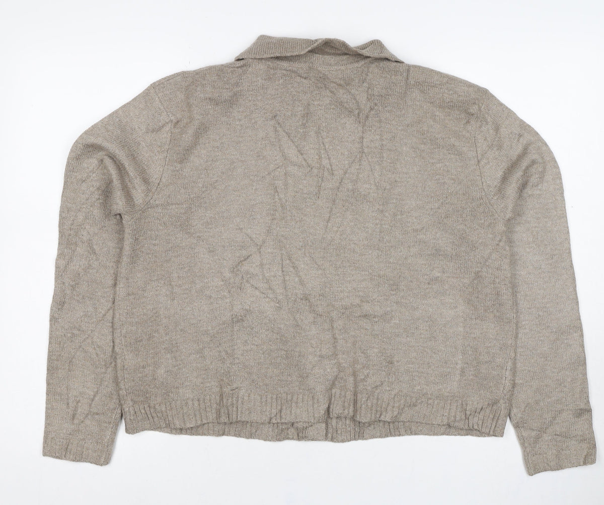 Marks & Spencer Women Beige M Collared Button Pocket Cardigan