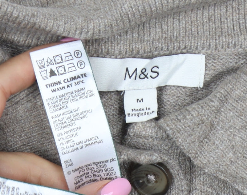 Marks & Spencer Women Beige M Collared Button Pocket Cardigan