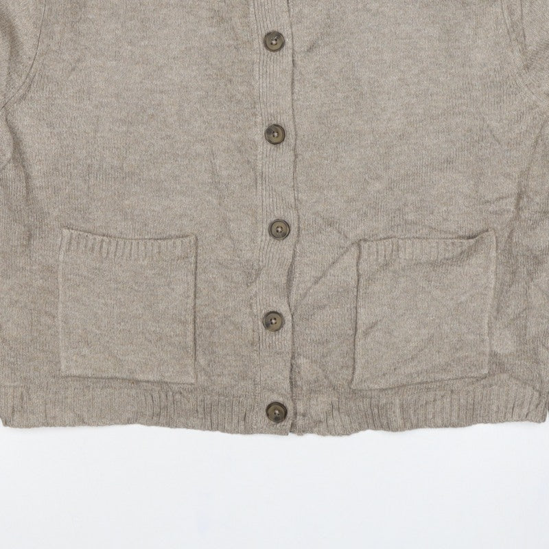 Marks & Spencer Women Beige M Collared Button Pocket Cardigan