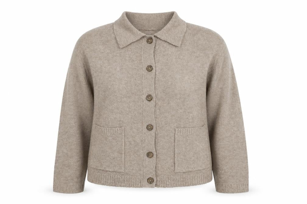 Marks & Spencer Women Beige M Collared Button Pocket Cardigan