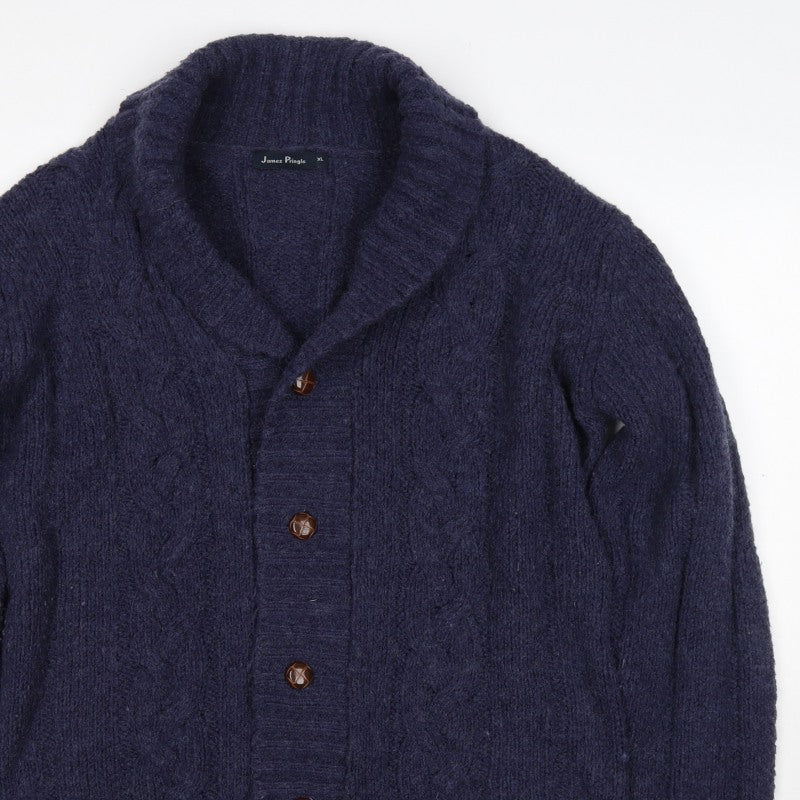 James Pringle Men’s Blue XL Cable Knit Wool Blend Button Cardigan