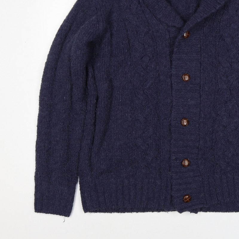 James Pringle Men’s Blue XL Cable Knit Wool Blend Button Cardigan