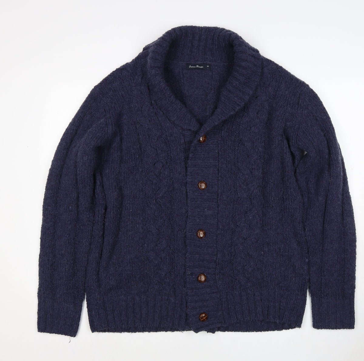 James Pringle Men’s Blue XL Cable Knit Wool Blend Button Cardigan