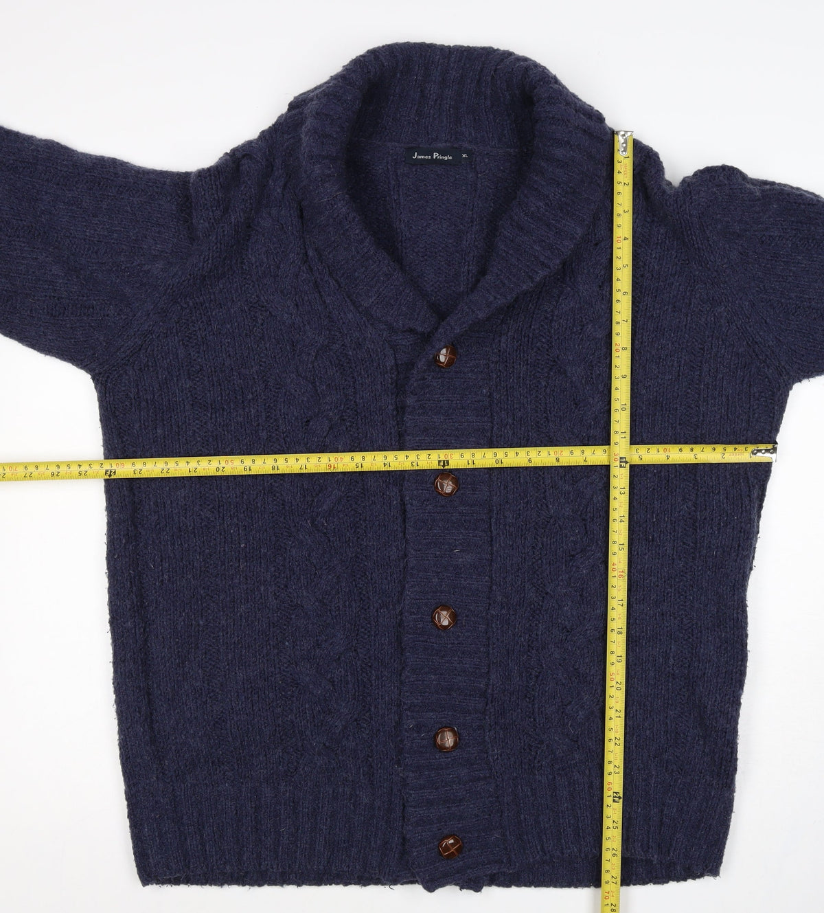 James Pringle Men’s Blue XL Cable Knit Wool Blend Button Cardigan
