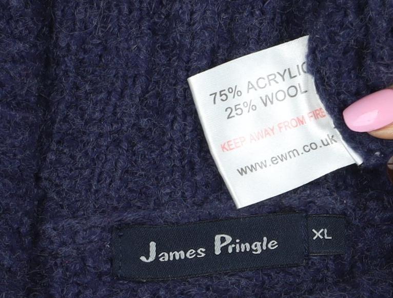 James Pringle Men’s Blue XL Cable Knit Wool Blend Button Cardigan