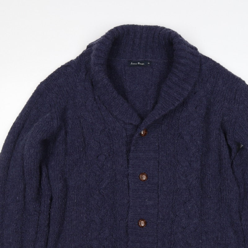James Pringle Men’s Blue XL Cable Knit Wool Blend Button Cardigan