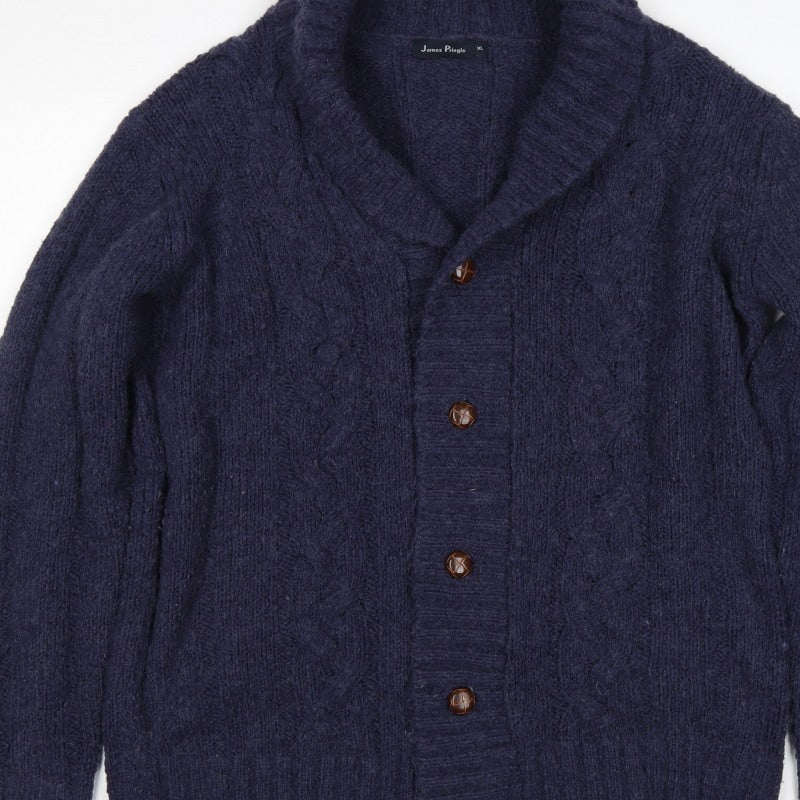 James Pringle Men’s Blue XL Cable Knit Wool Blend Button Cardigan
