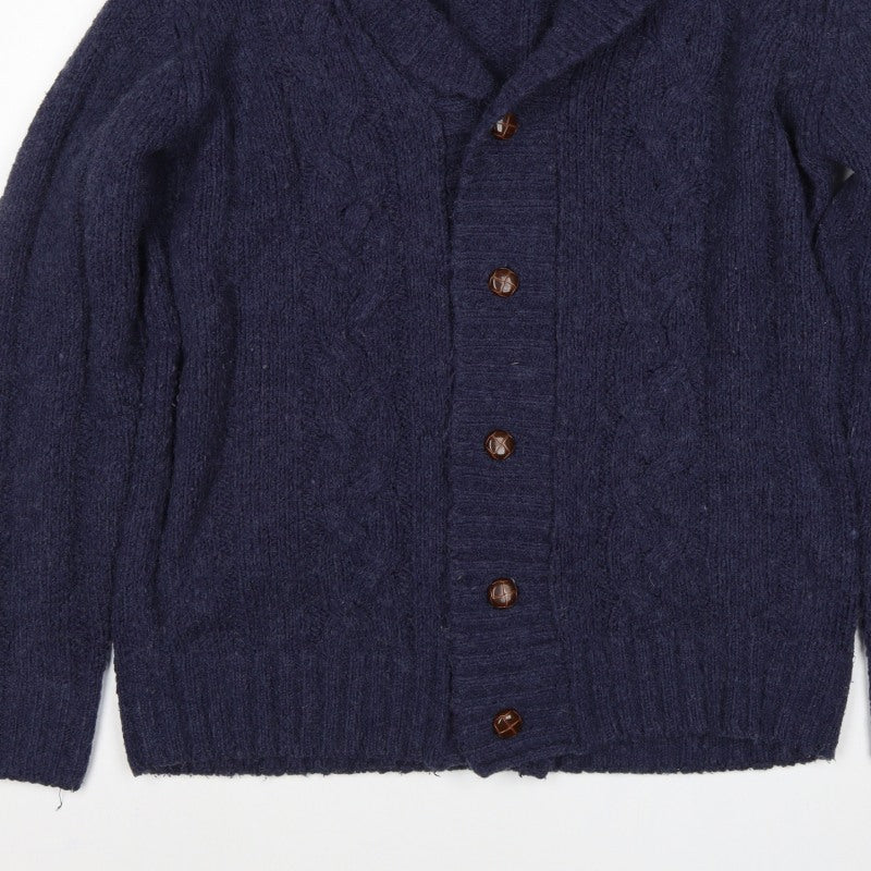 James Pringle Men’s Blue XL Cable Knit Wool Blend Button Cardigan