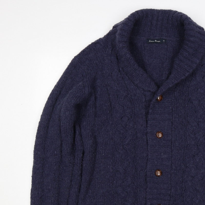 James Pringle Men’s Blue XL Cable Knit Wool Blend Button Cardigan