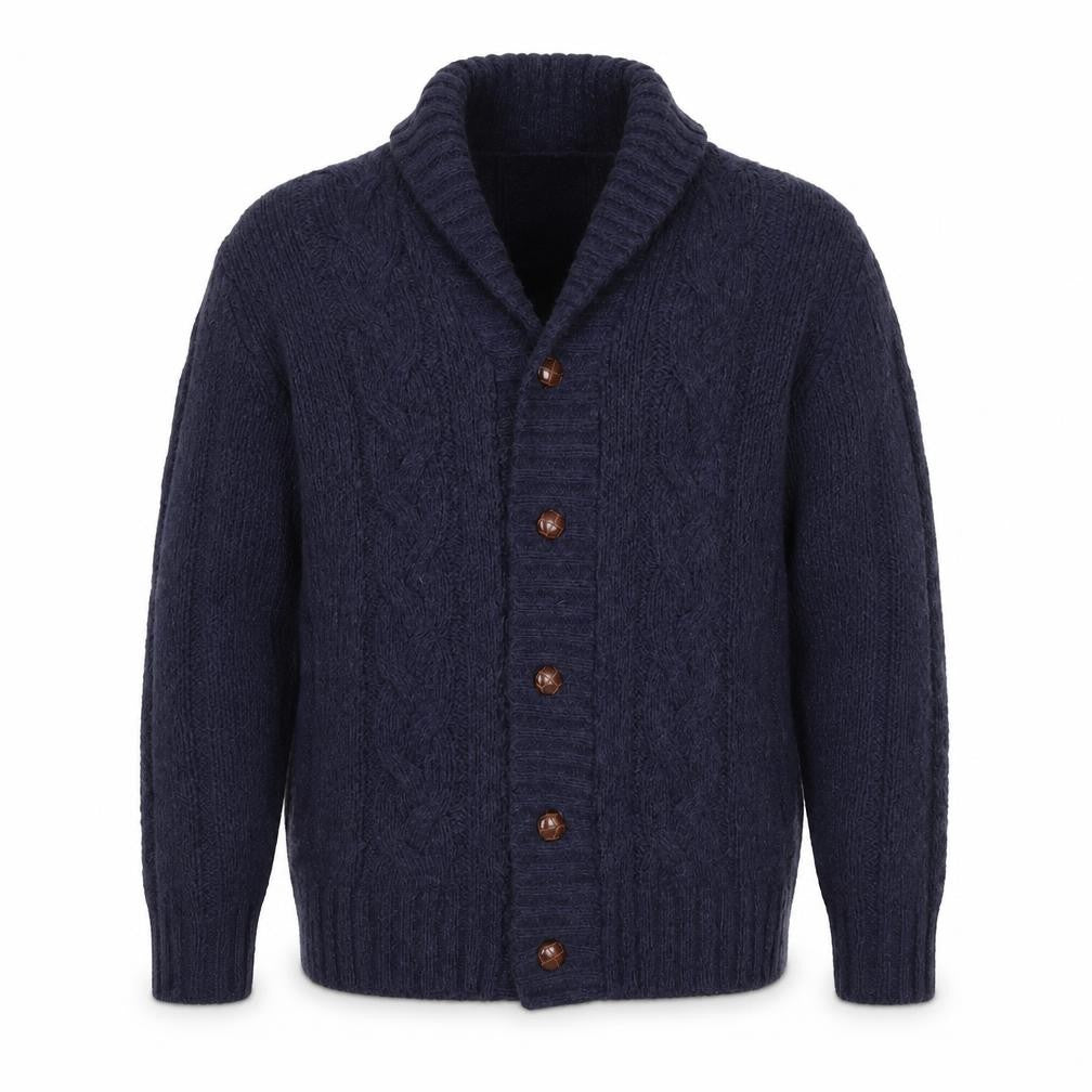 James Pringle Men’s Blue XL Cable Knit Wool Blend Button Cardigan