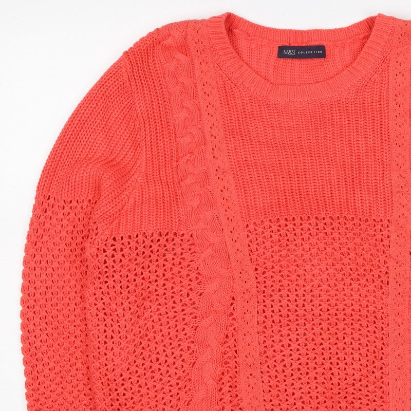 Marks and Spencer Women Orange UK 18 Cable Knit Cotton Jumper