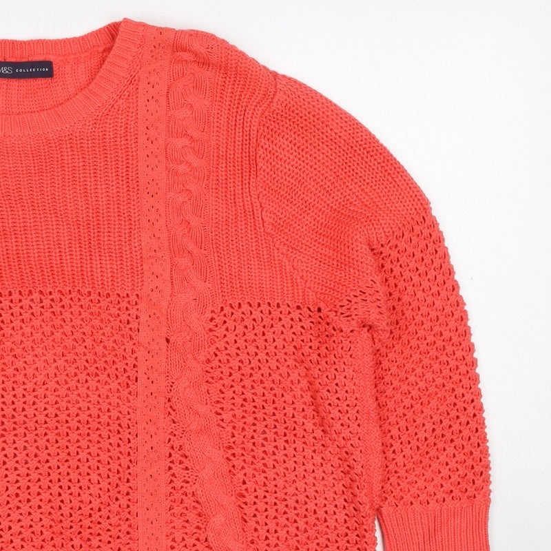 Marks and Spencer Women Orange UK 18 Cable Knit Cotton Jumper