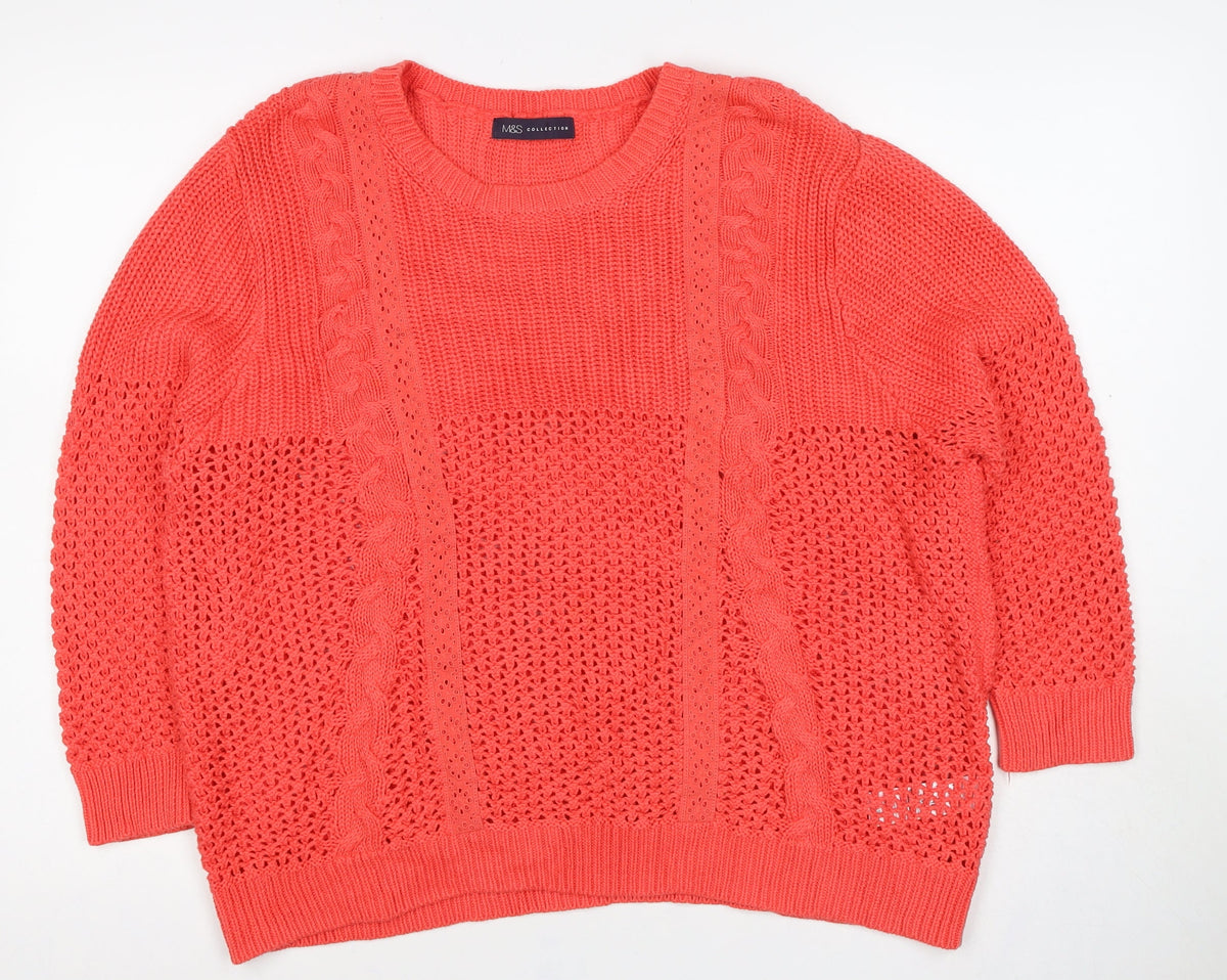 Marks and Spencer Women Orange UK 18 Cable Knit Cotton Jumper