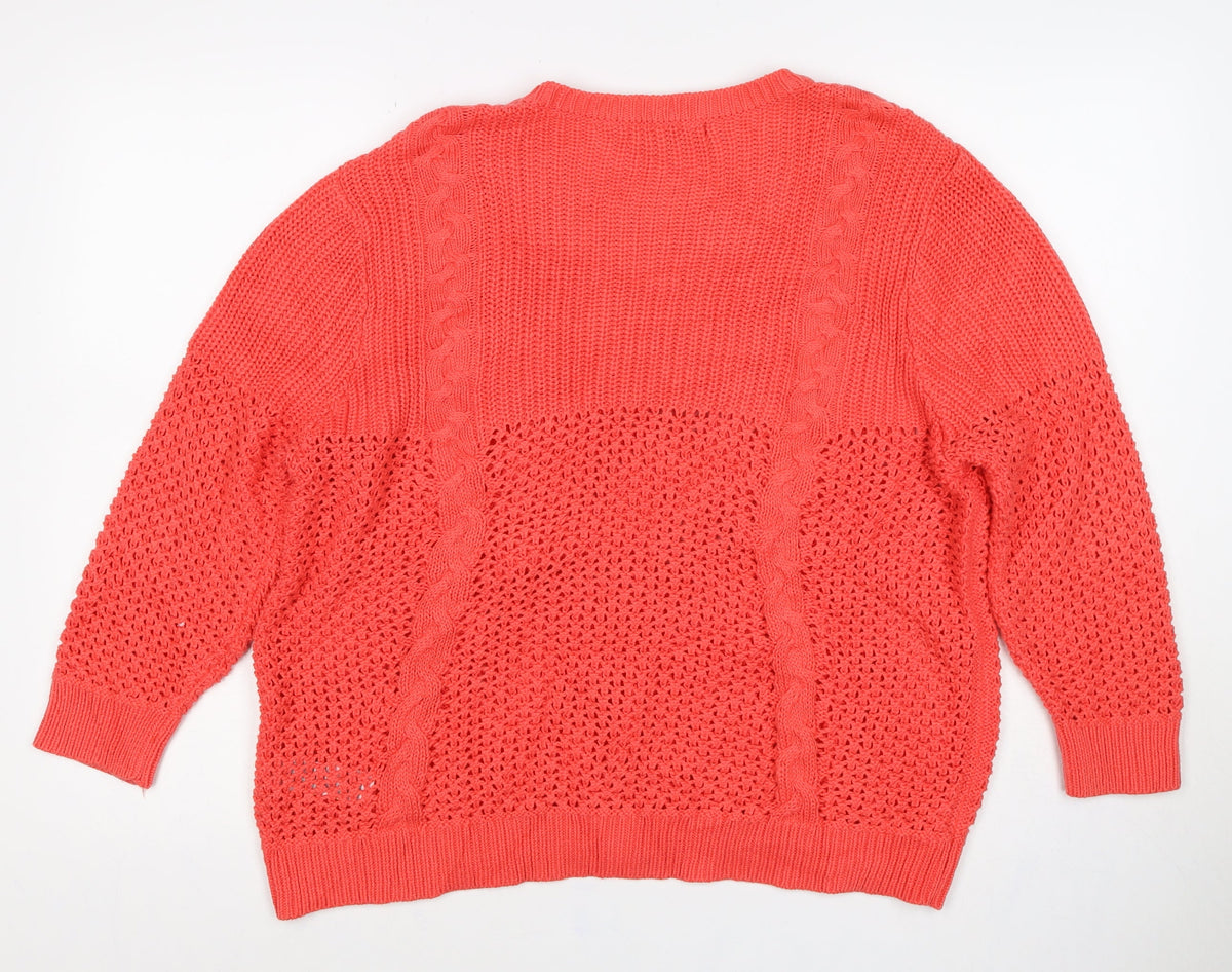 Marks and Spencer Women Orange UK 18 Cable Knit Cotton Jumper