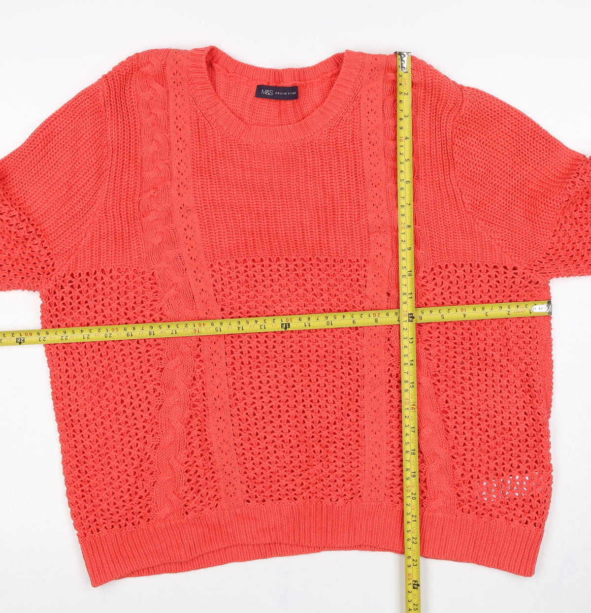 Marks and Spencer Women Orange UK 18 Cable Knit Cotton Jumper