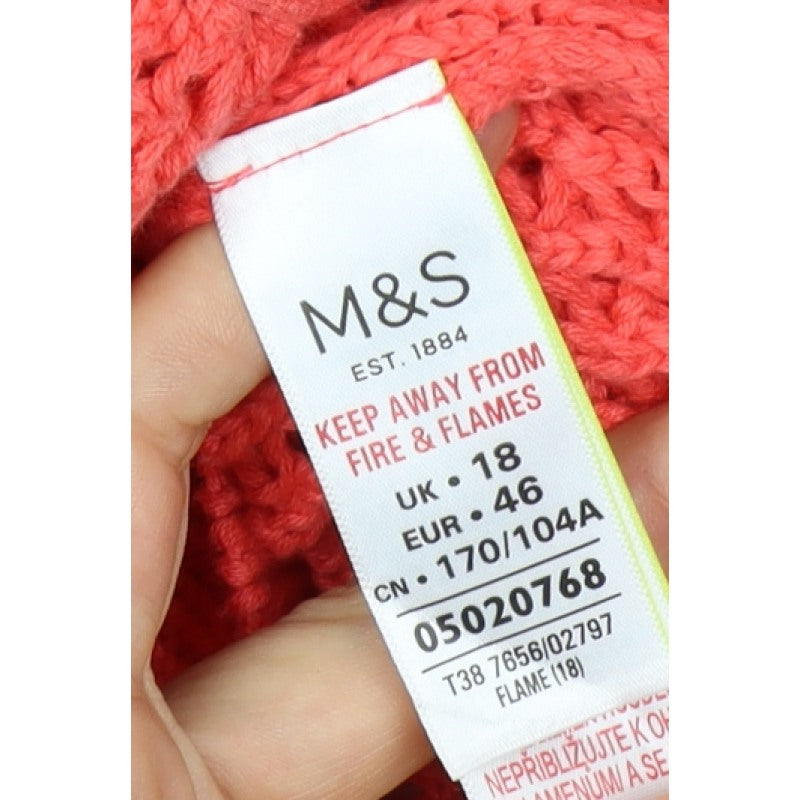 Marks and Spencer Women Orange UK 18 Cable Knit Cotton Jumper