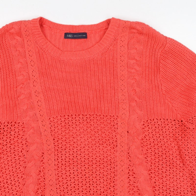 Marks and Spencer Women Orange UK 18 Cable Knit Cotton Jumper
