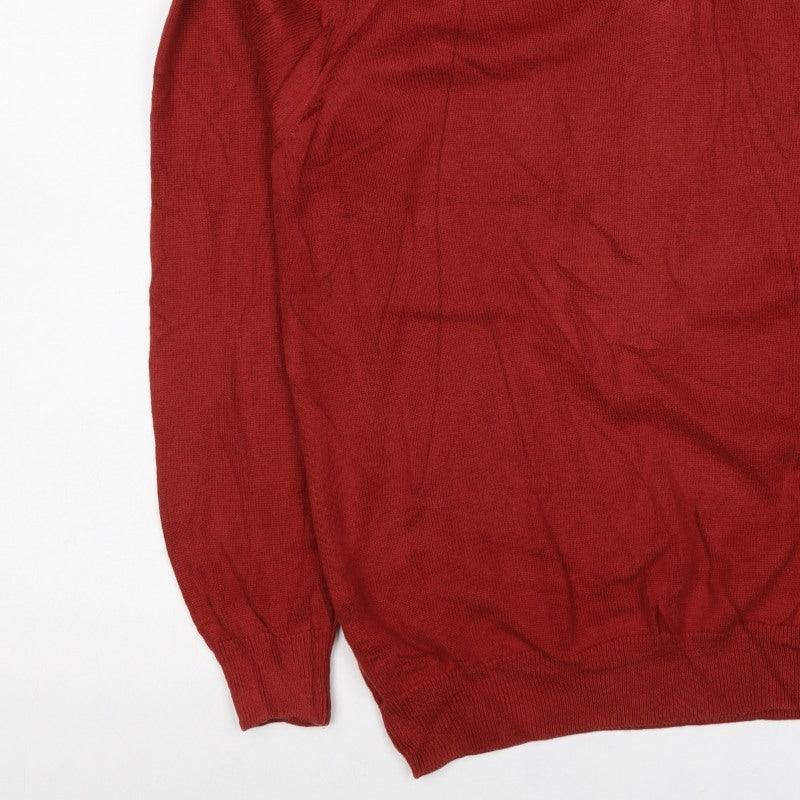 Marks and Spencer Men’s Red L Pure Cotton V-Neck Pullover Jumper