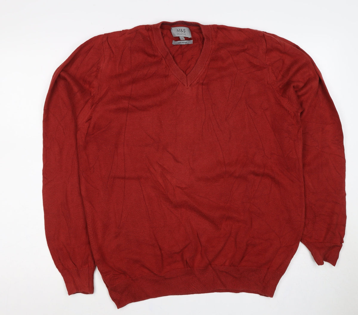 Marks and Spencer Men’s Red L Pure Cotton V-Neck Pullover Jumper