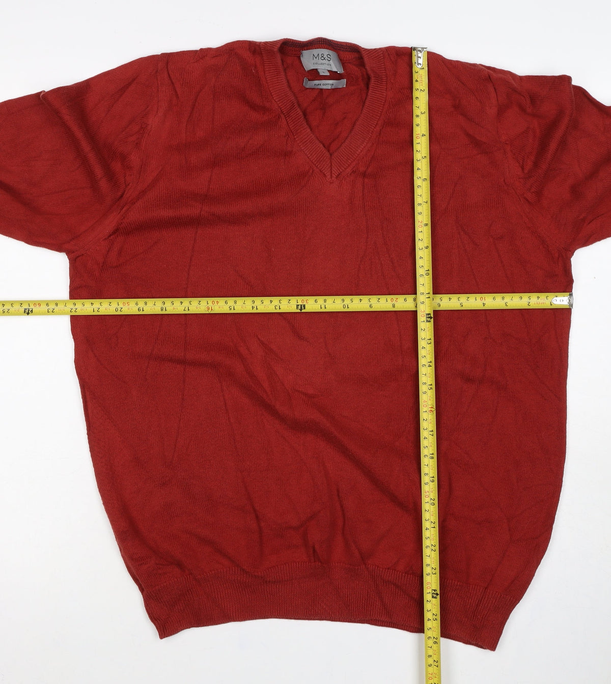 Marks and Spencer Men’s Red L Pure Cotton V-Neck Pullover Jumper