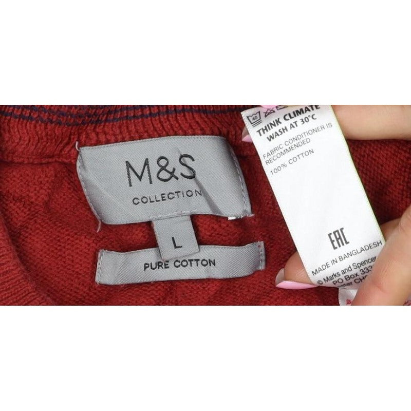 Marks and Spencer Men’s Red L Pure Cotton V-Neck Pullover Jumper