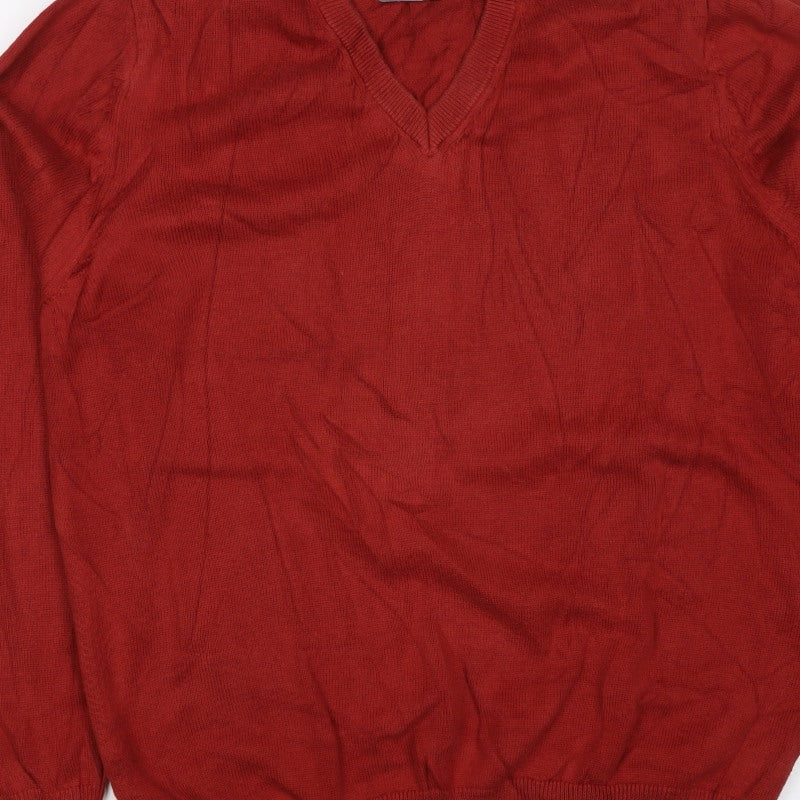 Marks and Spencer Men’s Red L Pure Cotton V-Neck Pullover Jumper