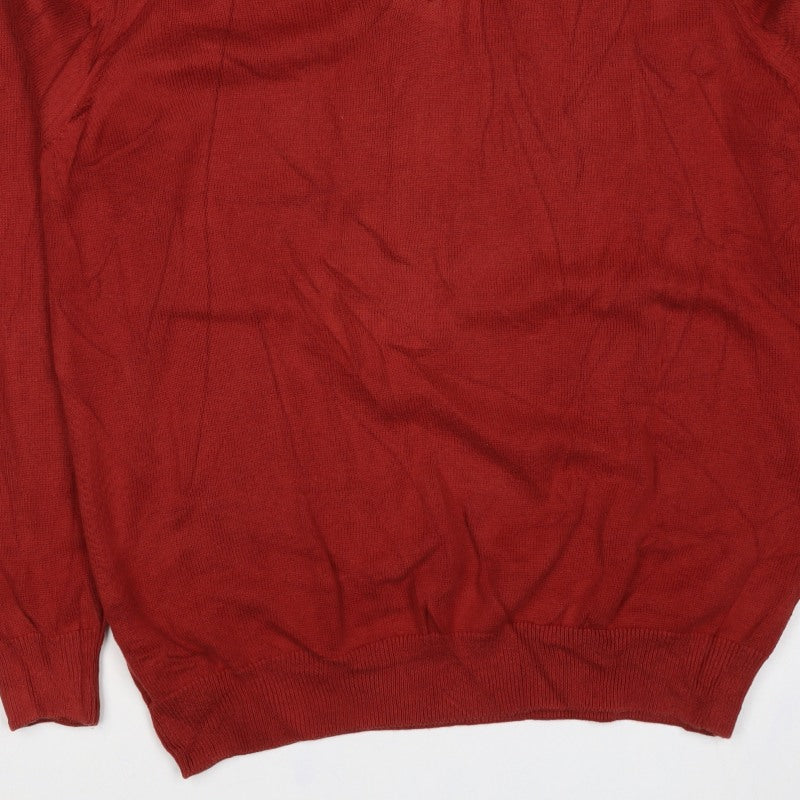Marks and Spencer Men’s Red L Pure Cotton V-Neck Pullover Jumper