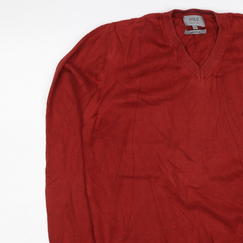 Marks and Spencer Men’s Red L Pure Cotton V-Neck Pullover Jumper