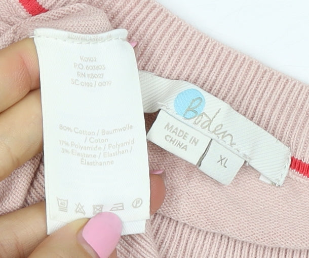 Boden Women Pink XL Cotton Blend Crew Neck Pullover Jumper