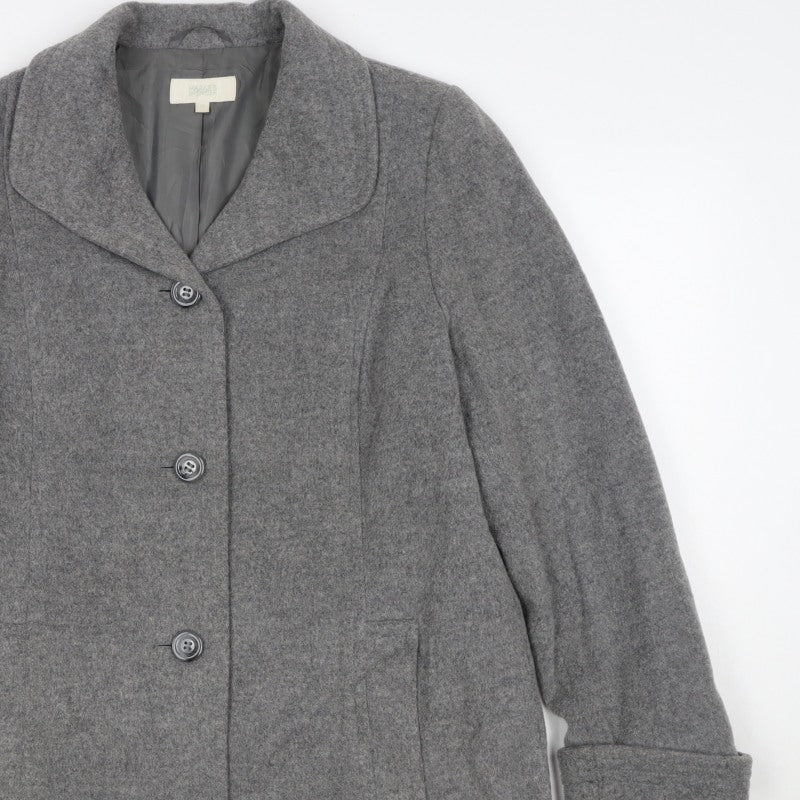 Marks and Spencer Women Grey Wool Blend Mid-Length Coat UK 14