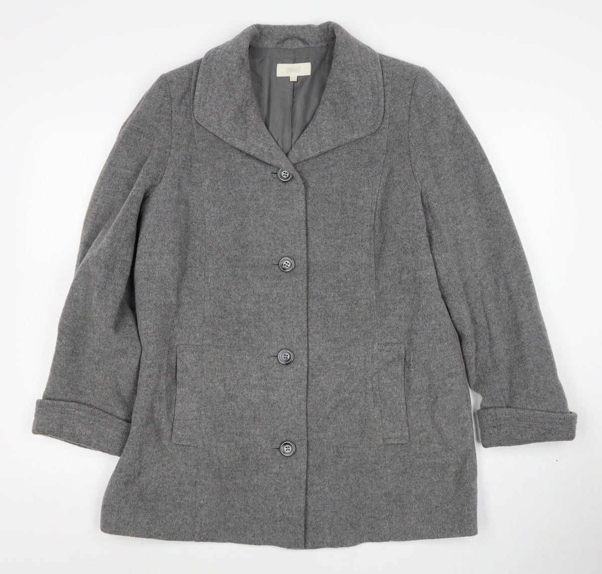 Marks and Spencer Women Grey Wool Blend Mid-Length Coat UK 14