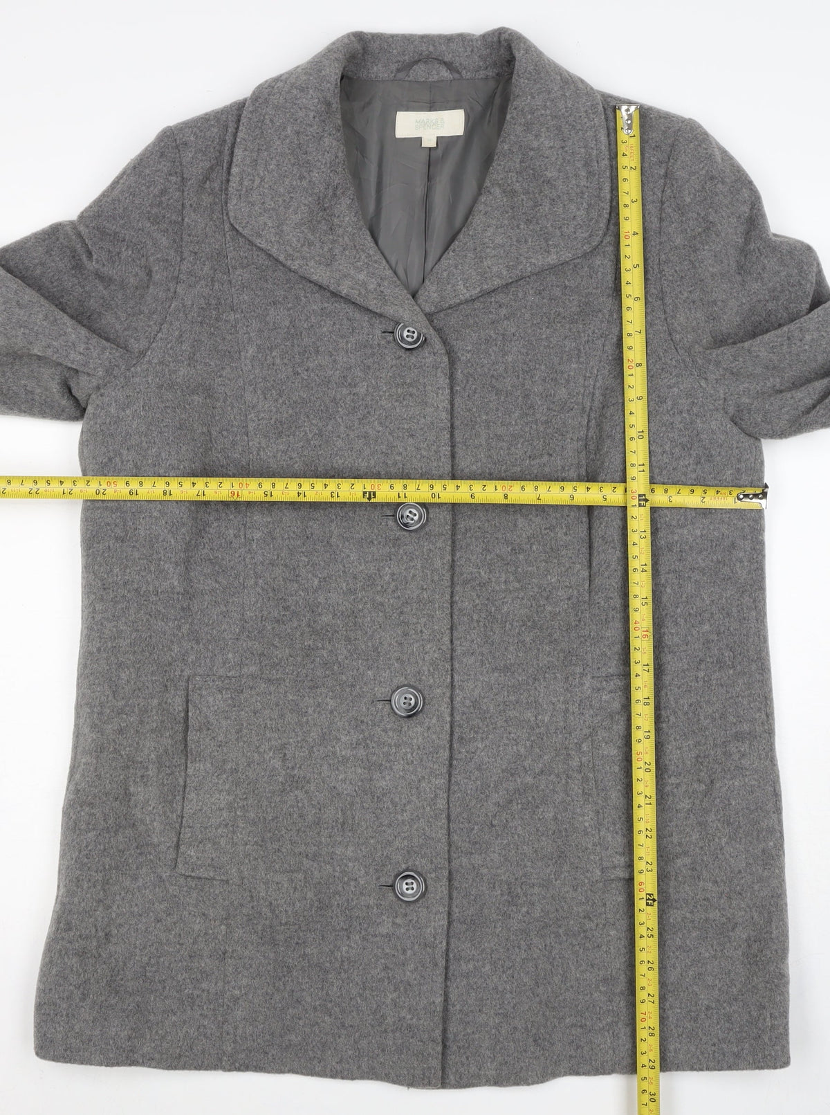 Marks and Spencer Women Grey Wool Blend Mid-Length Coat UK 14