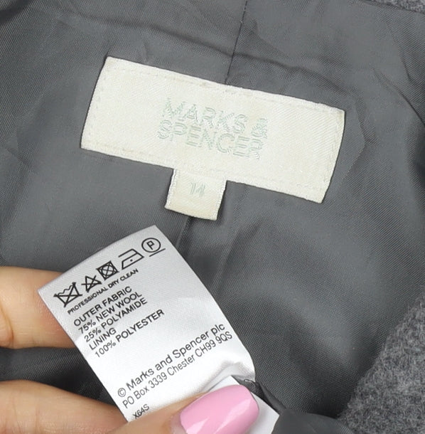 Marks and Spencer Women Grey Wool Blend Mid-Length Coat UK 14