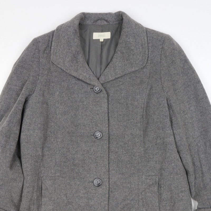 Marks and Spencer Women Grey Wool Blend Mid-Length Coat UK 14