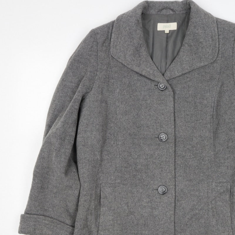 Marks and Spencer Women Grey Wool Blend Mid-Length Coat UK 14