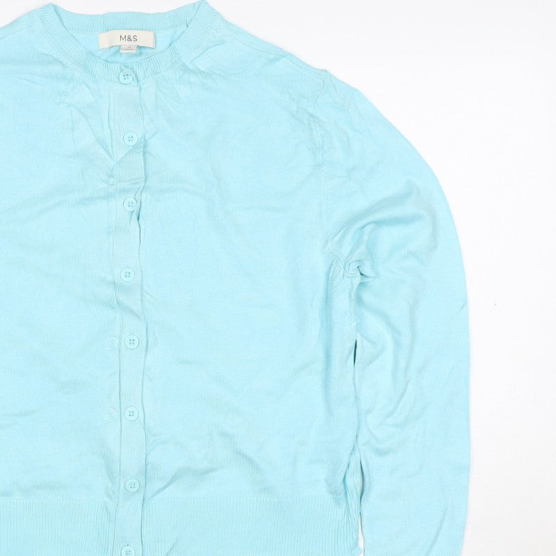 Marks & Spencer Women Blue Size 10 Button Cardigan Long Sleeve