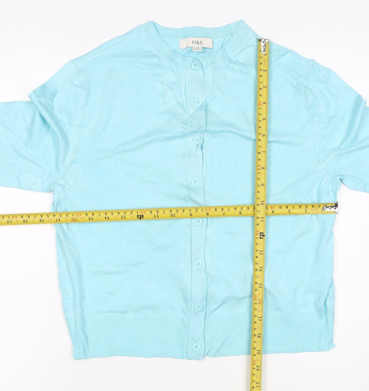 Marks & Spencer Women Blue Size 10 Button Cardigan Long Sleeve