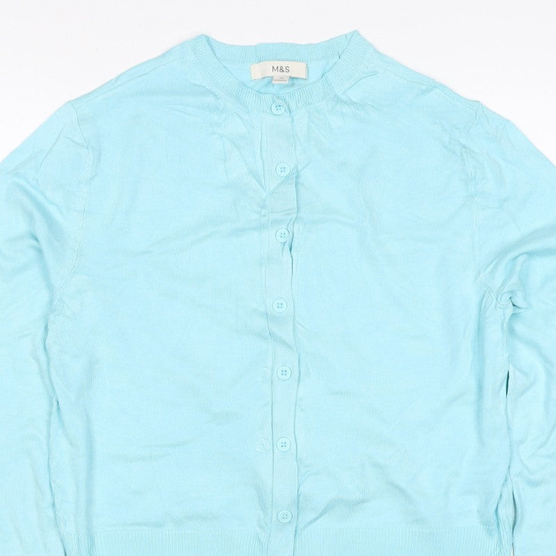 Marks & Spencer Women Blue Size 10 Button Cardigan Long Sleeve