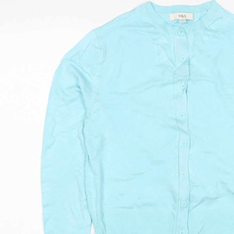 Marks & Spencer Women Blue Size 10 Button Cardigan Long Sleeve